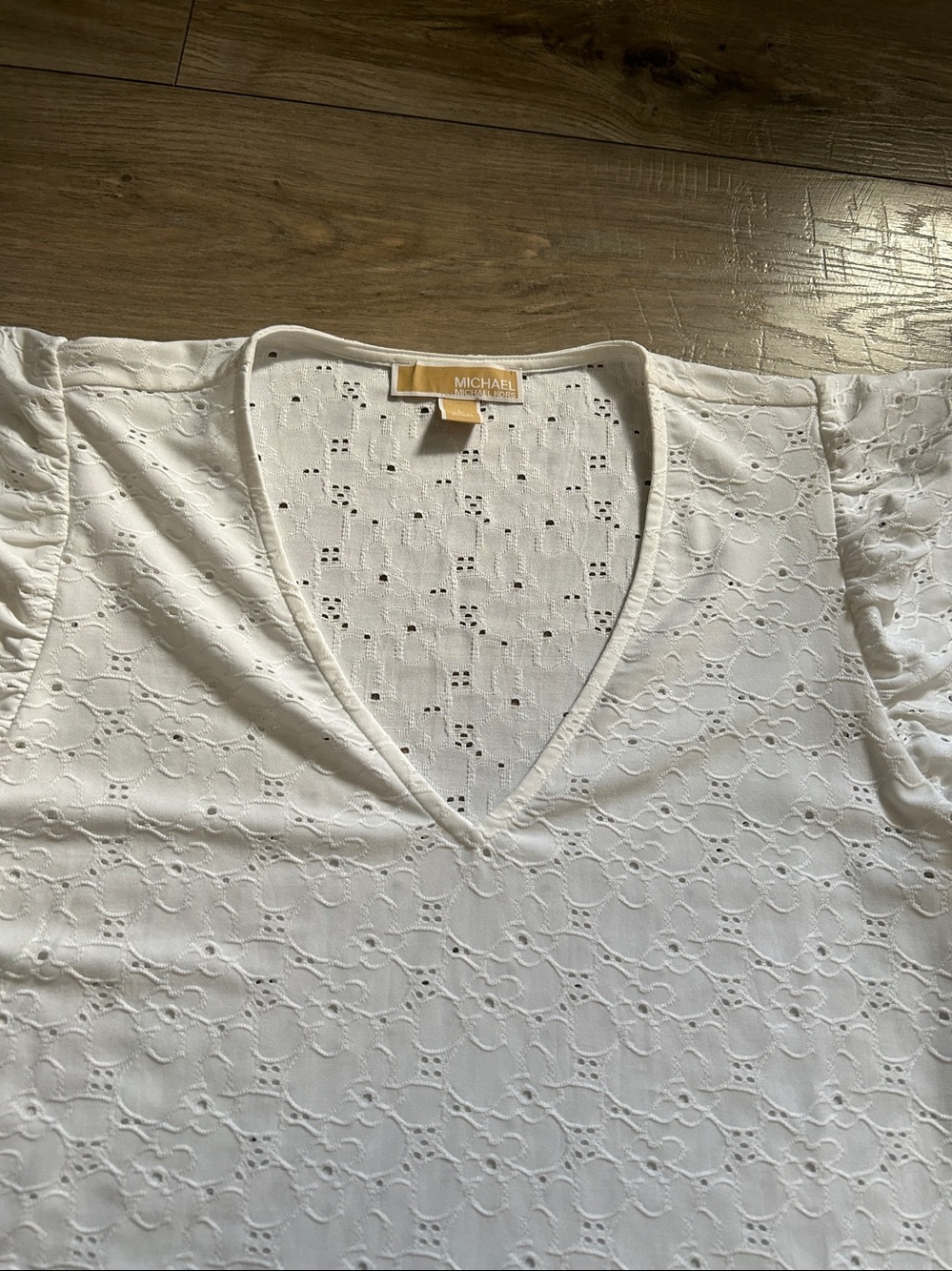 Michael Kors White Eyelet V-Neck Blouse - Picture 2 of 11